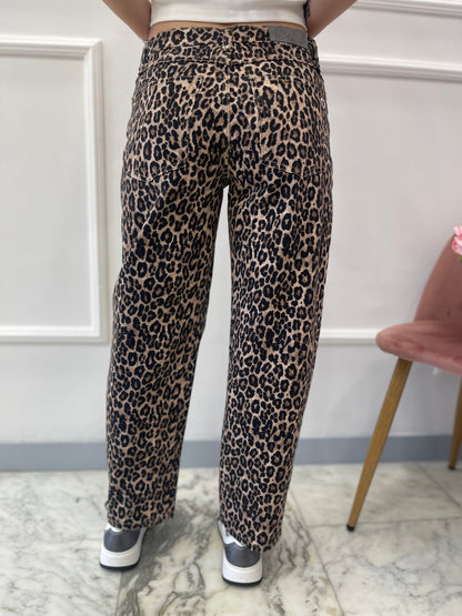 Pantaloni Straight con Stampa Animalier Please