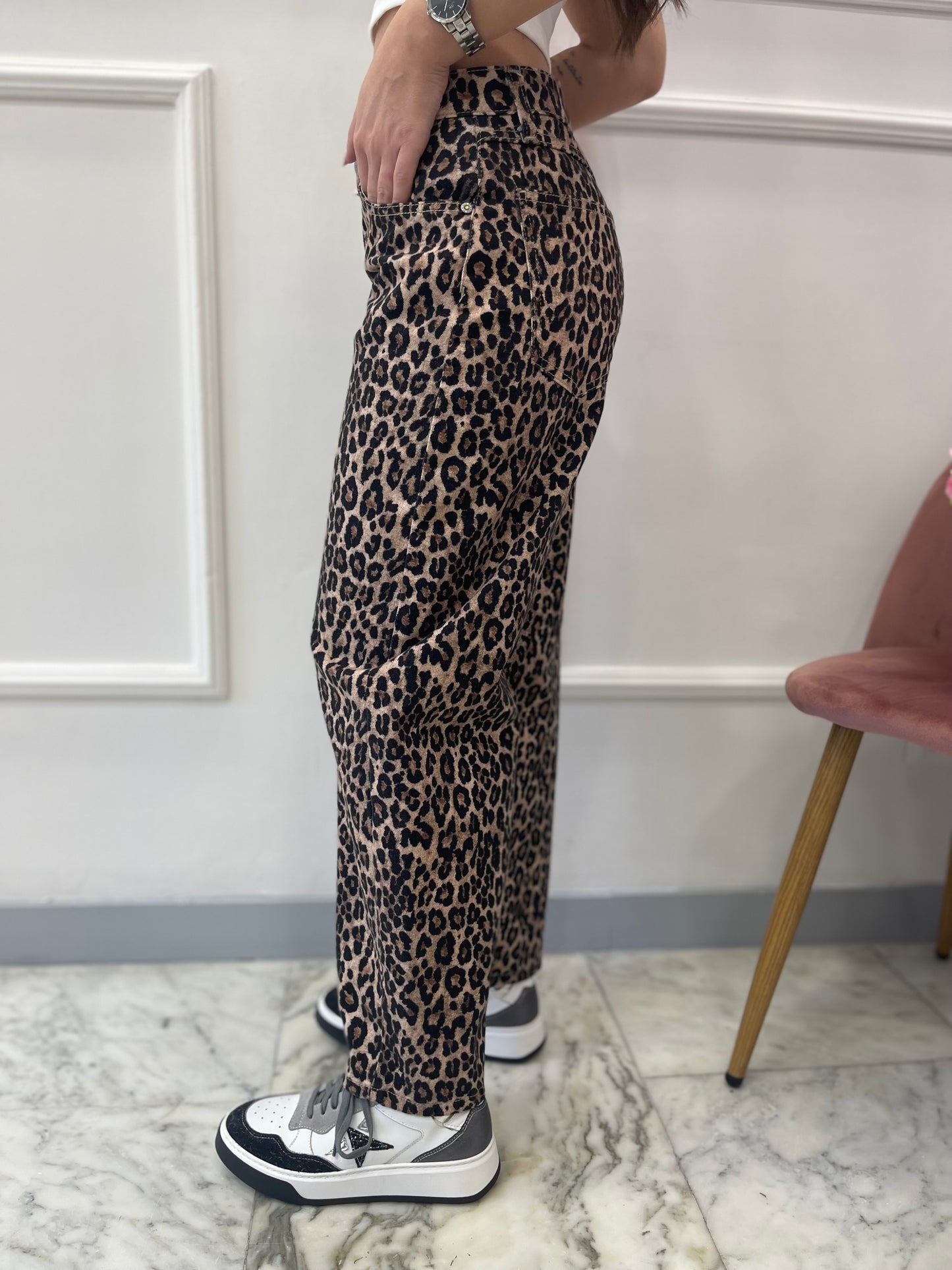Pantaloni Straight con Stampa Animalier Please