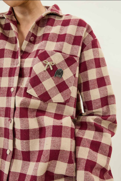 Camicia a quadri in flanella con dettaglio spille Souvenir